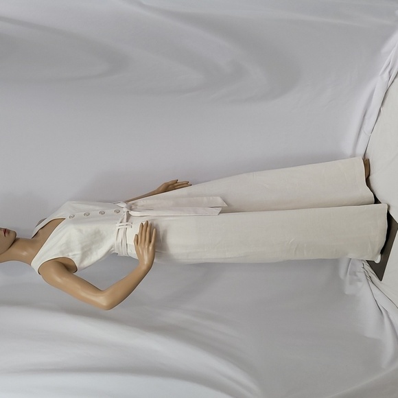 TAHARI Asl Linen Front Button Wide Leg Ivory Jumpsuit - Picture 5 of 17